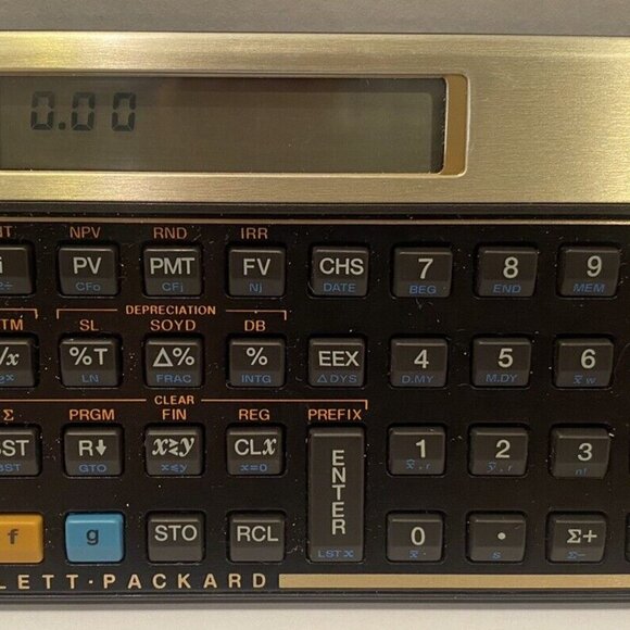 Vintage HP 12C Financial Calculator With Original Cover Gold Tone Tested - Picture 1 of 4